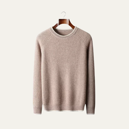 VogeLuxe | Men’s Ribbed Crewneck Sweater with Contrast Trim