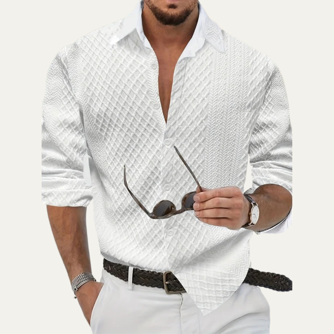 VogeLuxe | Men’s Embossed Waffle Texture Button Down Shirt