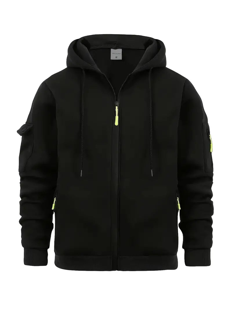 Practical Men's Zip Hoodie with Pockets and Adjustable Hood