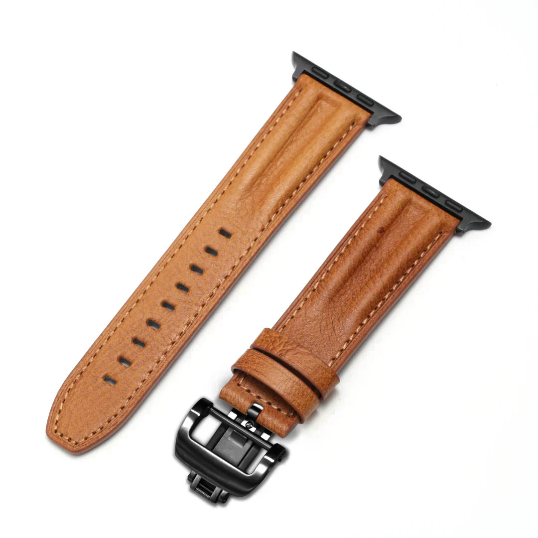 Premium Leather Apple Watch Band With Silver Buckle
