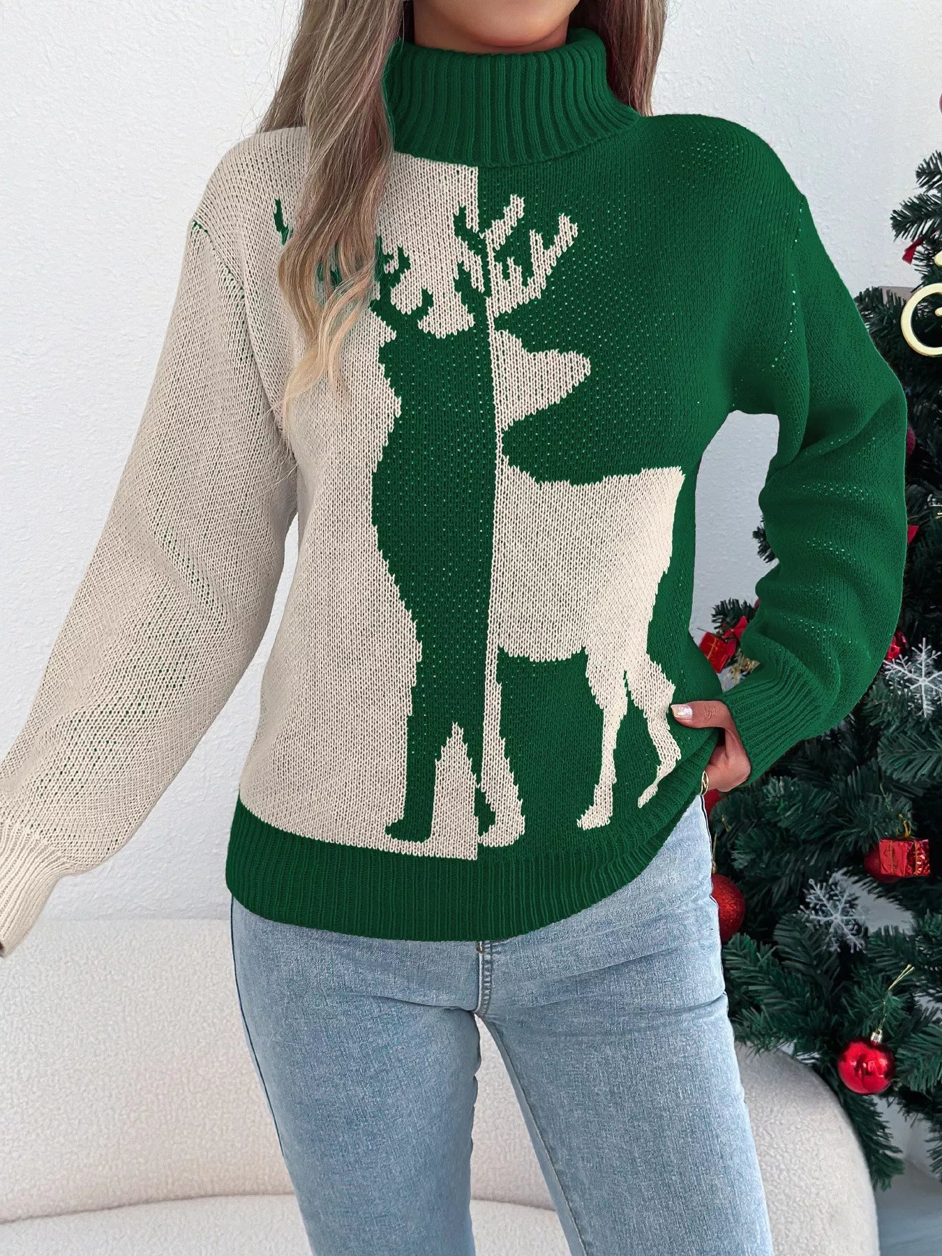 Cozy Holiday Reindeer Crew Neck Sweater