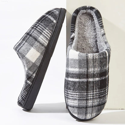 Cozy Mens Plaid Slipper Shoes - Soft Warm Fleece Inside