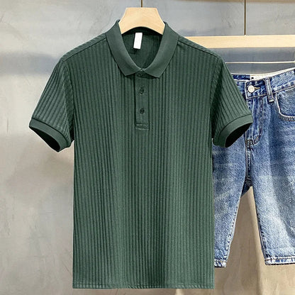 Classic Men's Striped Polo Shirt – Premium Knit Top