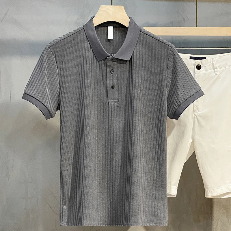 Classic Men's Striped Polo Shirt – Premium Knit Top