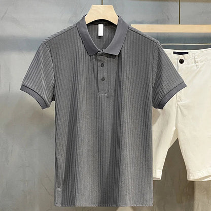 Classic Men's Striped Polo Shirt – Premium Knit Top