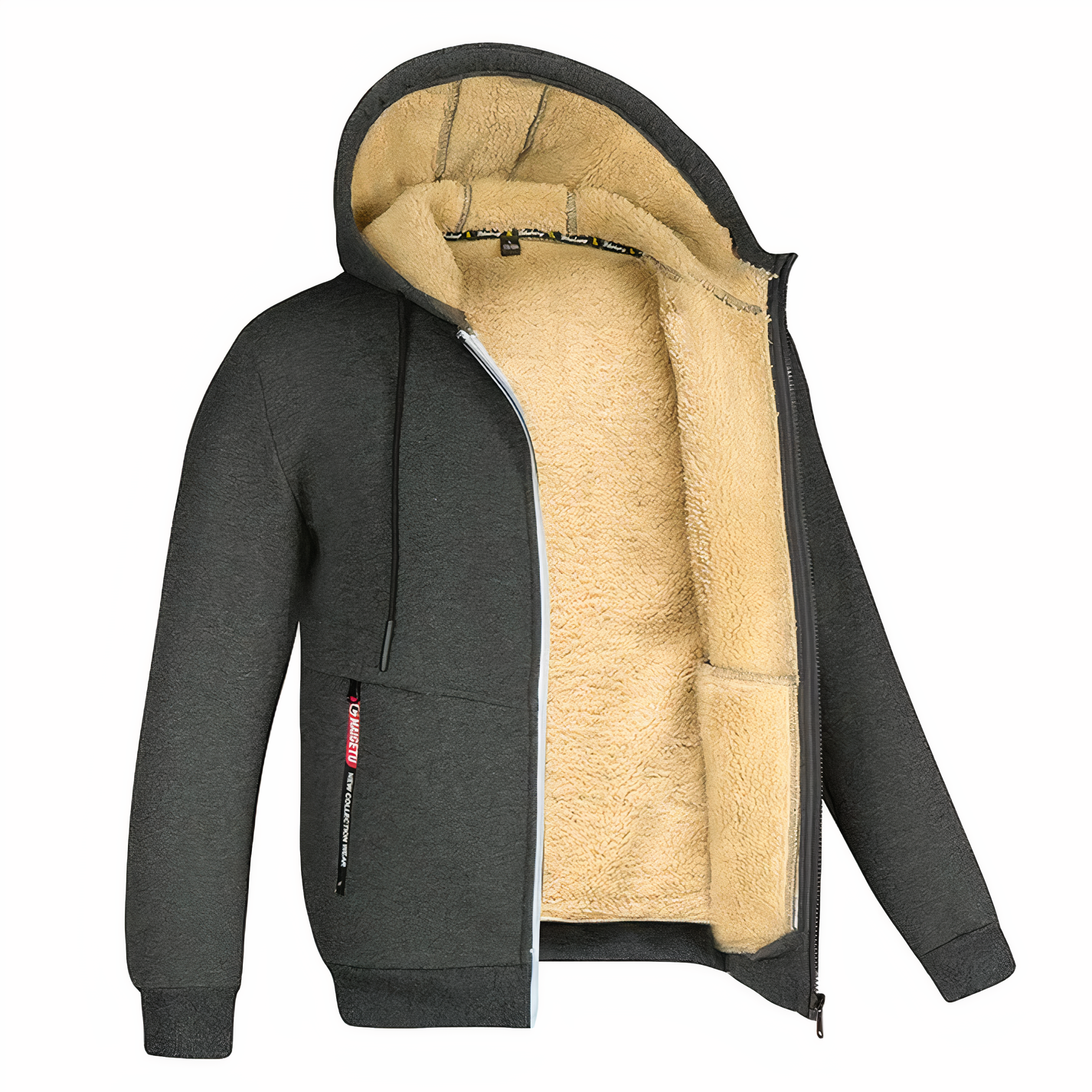 Warm Men's Fleece Hooded Zipper Jacket
