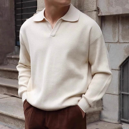 Men's Breathable Polo Sweater – Classic Comfortable Long Sleeve