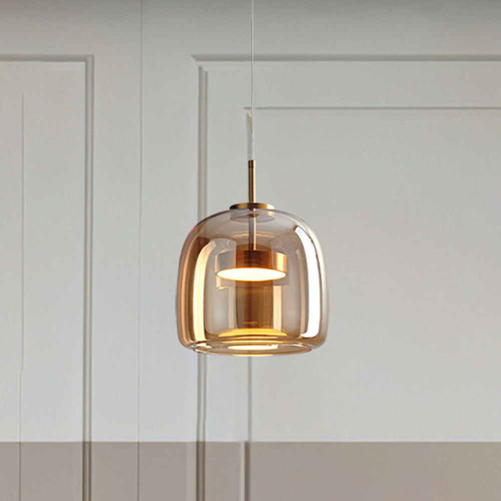 Vintage Gold Pendant Lamp with Warm Amber Shade