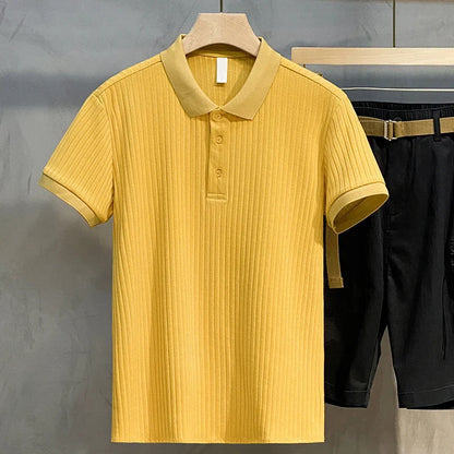 Classic Men's Striped Polo Shirt – Premium Knit Top