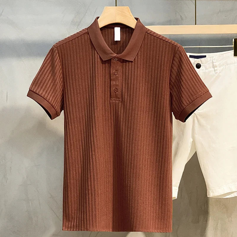 Classic Men's Striped Polo Shirt – Premium Knit Top