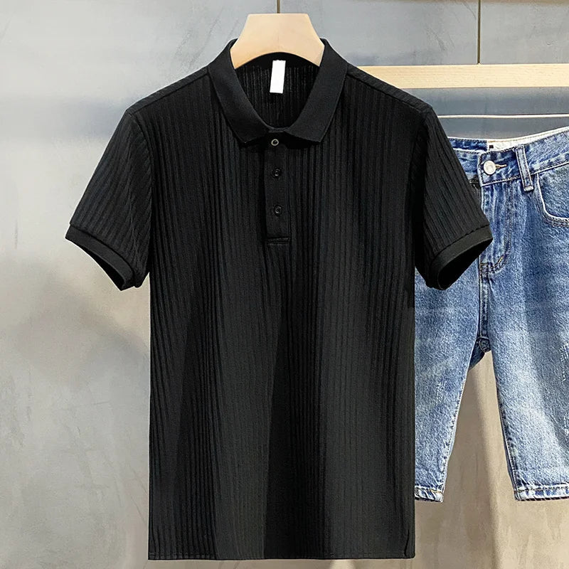 Classic Men's Striped Polo Shirt – Premium Knit Top