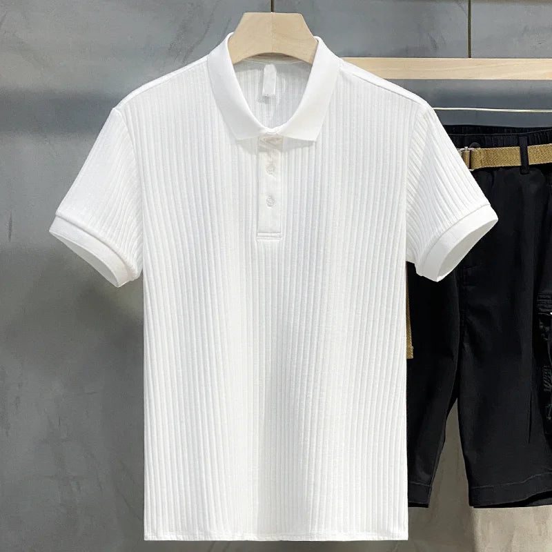 Classic Men's Striped Polo Shirt – Premium Knit Top