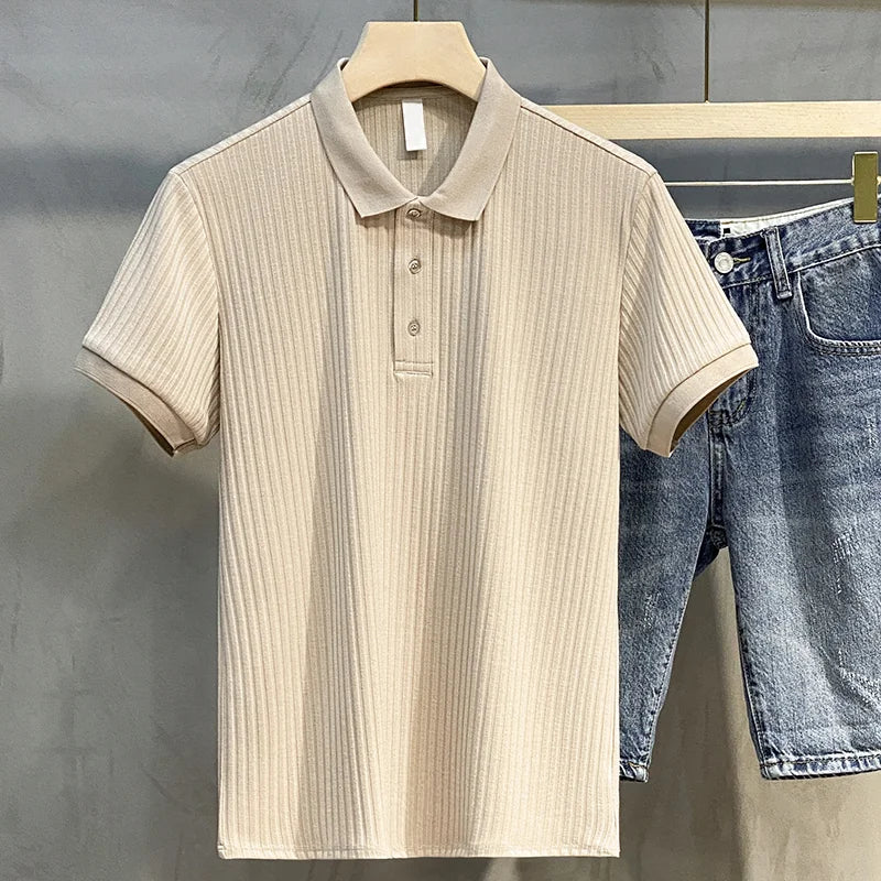 Classic Men's Striped Polo Shirt – Premium Knit Top