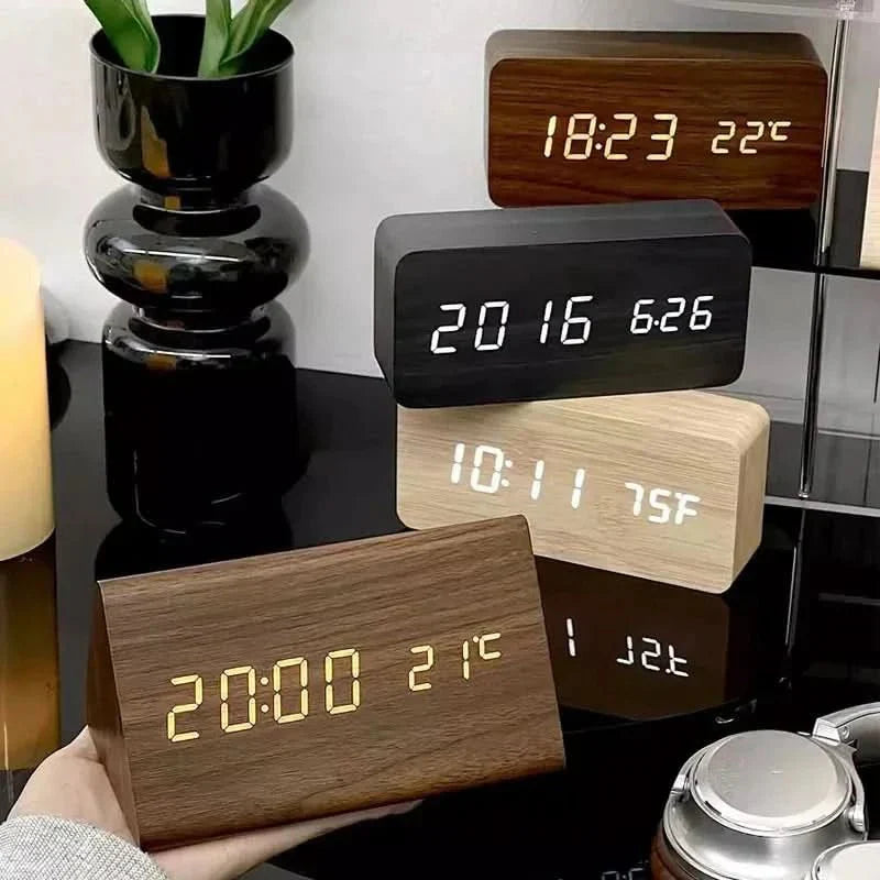 Rustic Digital Alarm Clock with Temperature Display - VogeLuxe