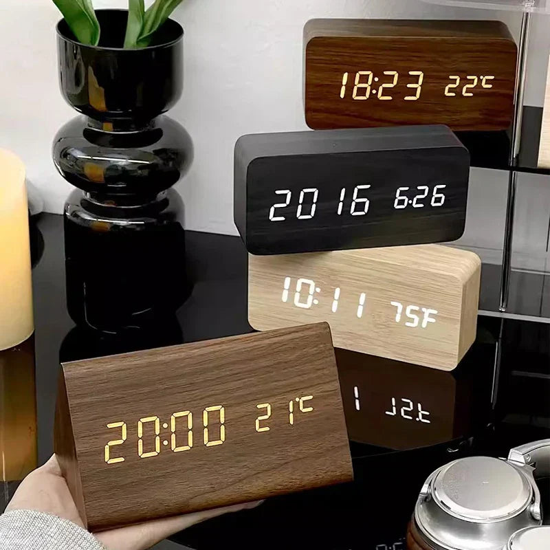 Intelligent LED Wake Up Clock | Contemporary Wireless Wood - VogeLuxe