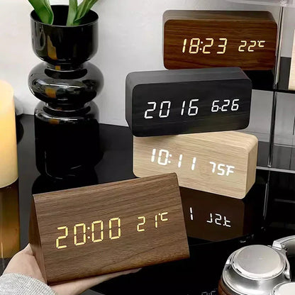 Intelligent LED Wake Up Clock | Contemporary Wireless Wood - VogeLuxe