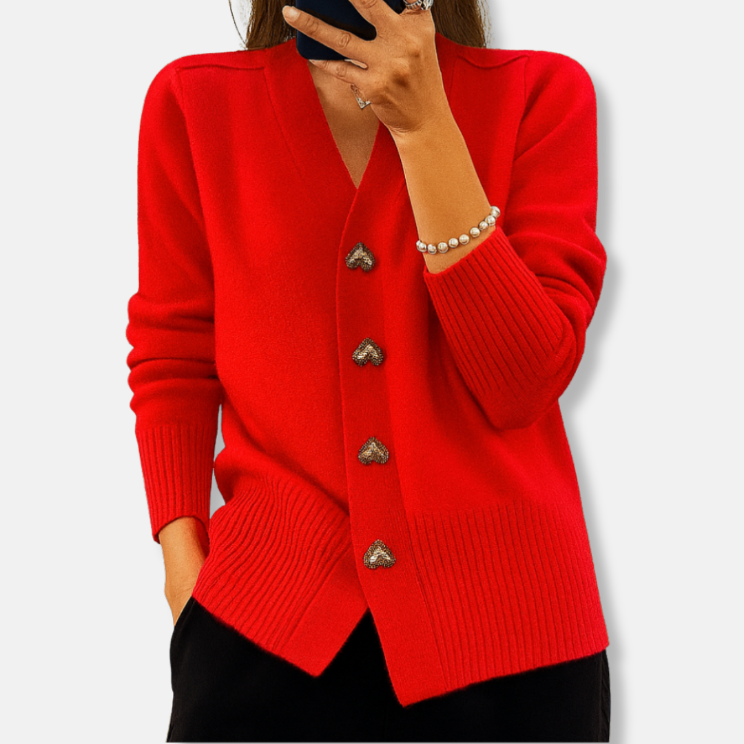 Amelia Wool V-Neck Cardigan | Relaxed Fit Button Front Cardigan 0