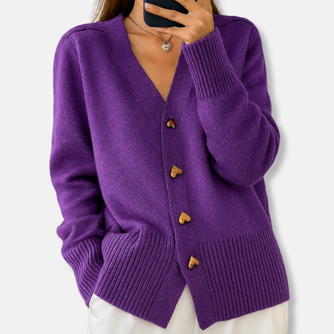 Amelia Wool V-Neck Cardigan | Relaxed Fit Button Front Cardigan 1