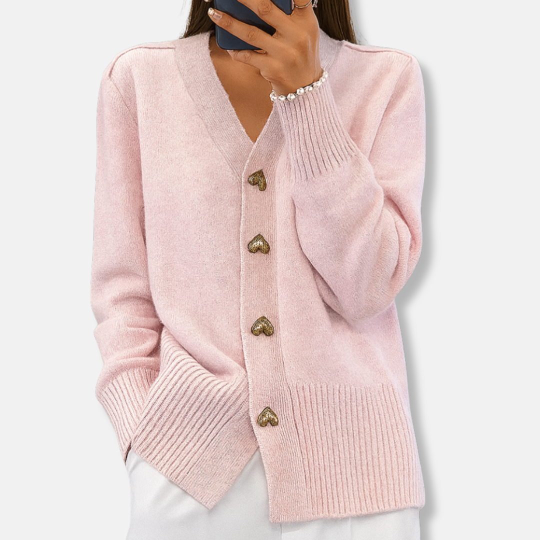 Amelia Wool V-Neck Cardigan | Relaxed Fit Button Front Cardigan 2