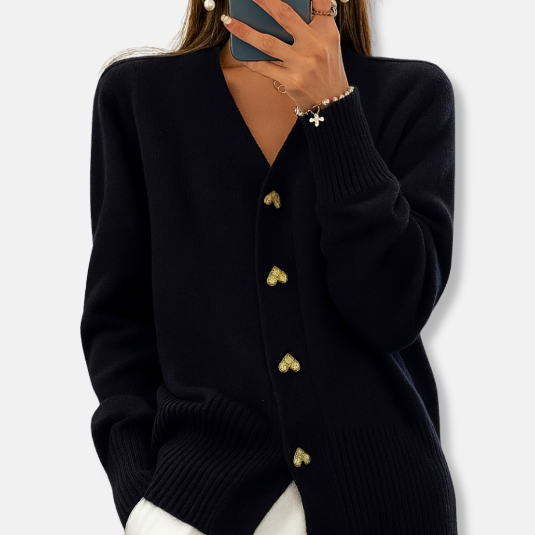 Amelia Wool V-Neck Cardigan | Relaxed Fit Button Front Cardigan 3