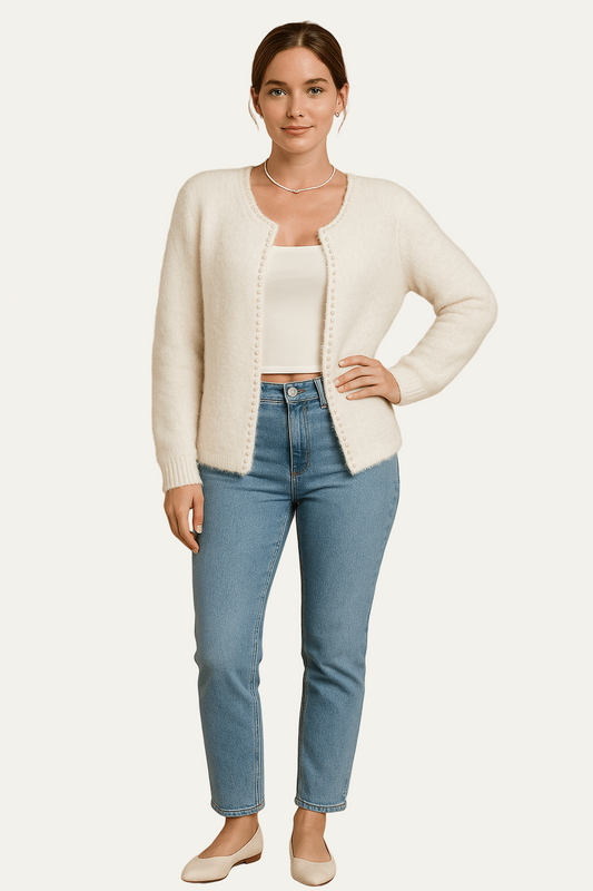 Ashford | Ailish – Women’s Soft Knit V-Neck Cardigan with Pearl Trim 0