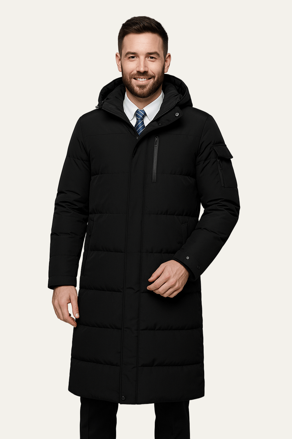Ashford | Ewan – Men’s Insulated Water-Resistant Long Jacket with Hood 0