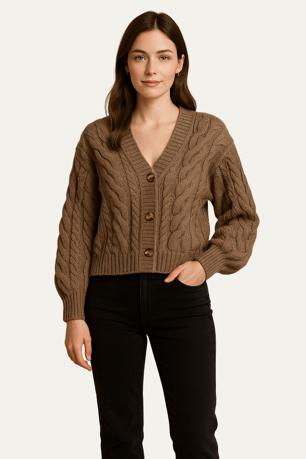 Ashford | Inka – Women’s Wool Knit Cable Cardigan with V-Neck and Button Front 1