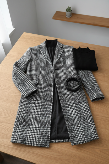 Ashford | Joakim – Men’s Slim Fit Wool Blend Checkered Trench Coat with Lapel 4
