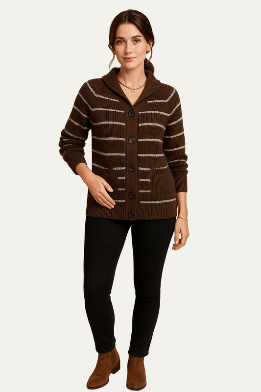 Ashford | Maja – Women’s Striped Knit Hooded Cardigan with Button Front 0