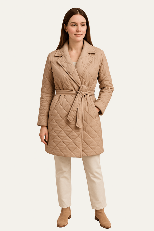 Ashford | Nova – Women’s Diamond Quilted Mid-Length Belted Coat with Notched Lapel 0
