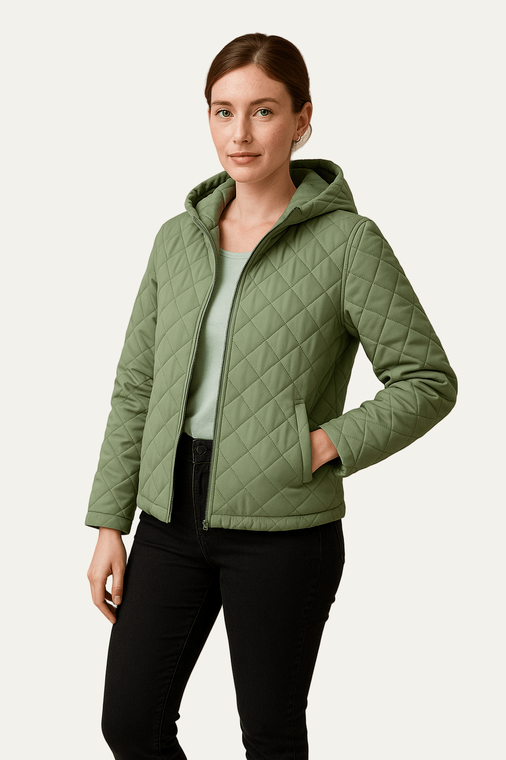 Ashford | Sage – Women’s Relaxed Fit Diamond Quilted Hooded Jacket with Zip Front 1