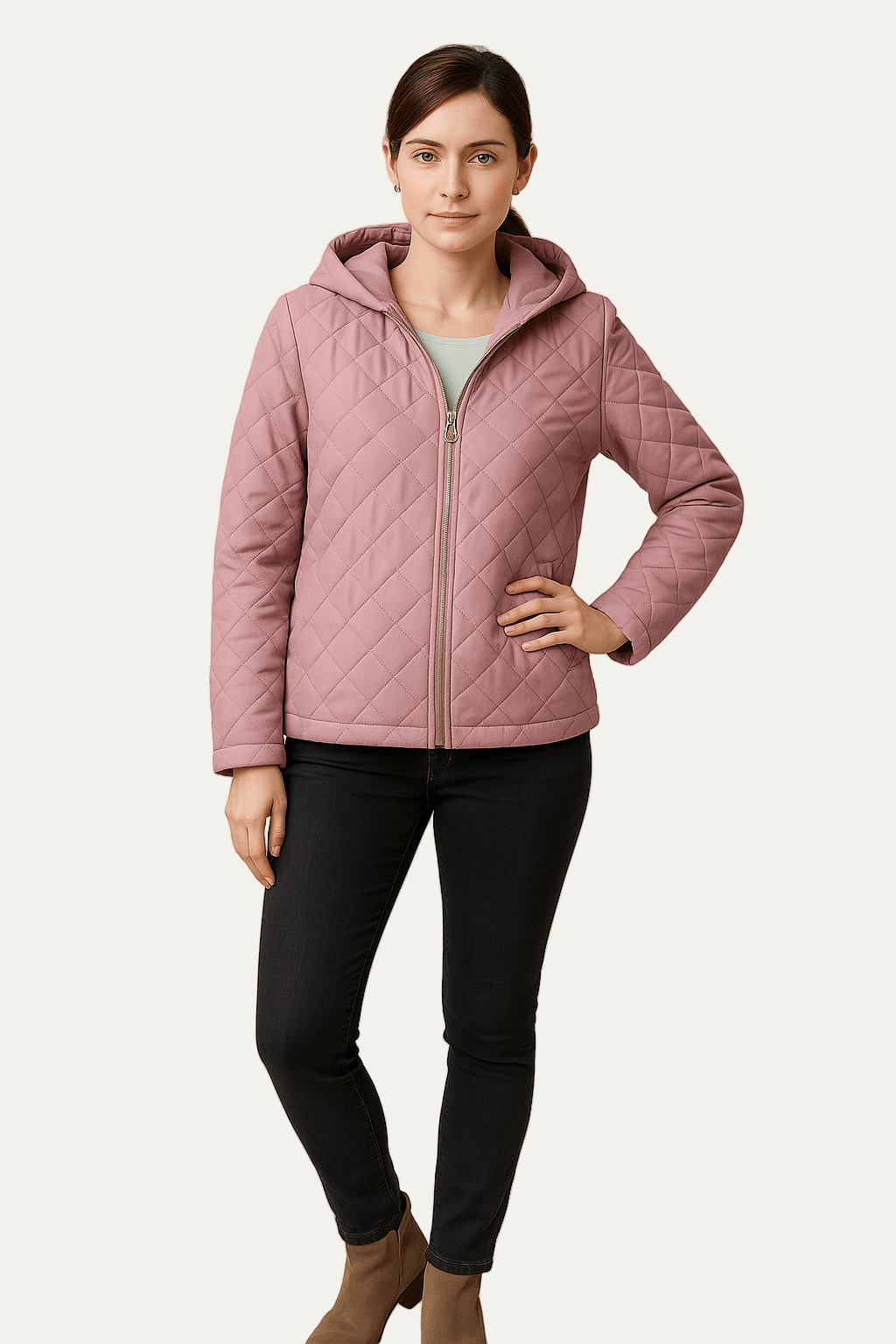Ashford | Sage – Women’s Relaxed Fit Diamond Quilted Hooded Jacket with Zip Front 4