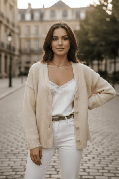 Ashford | Tiril – Women’s Oversized Wool Knit V-Neck Cardigan with Button Front 5