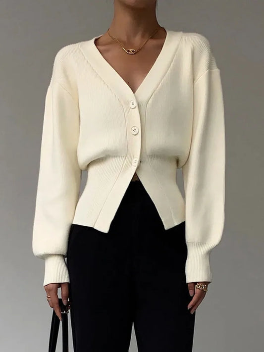 Women's Cozy Long Sleeve Cardigan with Buttons - VogeLuxe