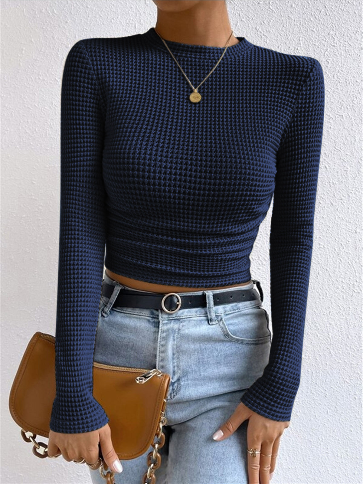 Soft Waffle Knit Women's Long Sleeve Fitted Top