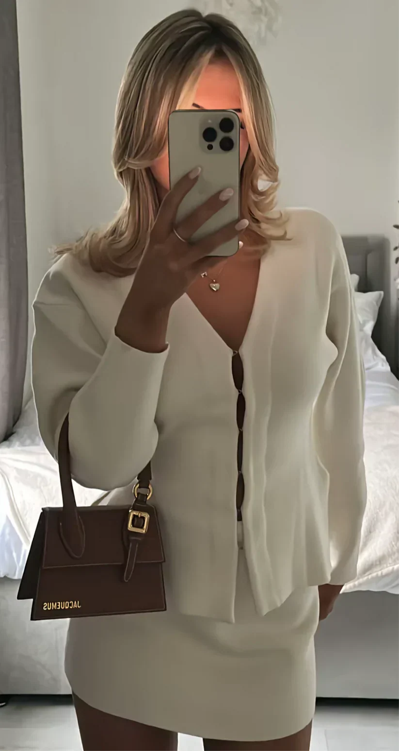 Ladies 2-Piece Mini Skirt Outfit - Classic Long Sleeve Top