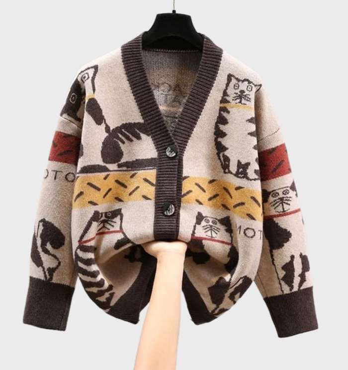 Cozy Women's Kitten Sweater Cardigan with Buttons