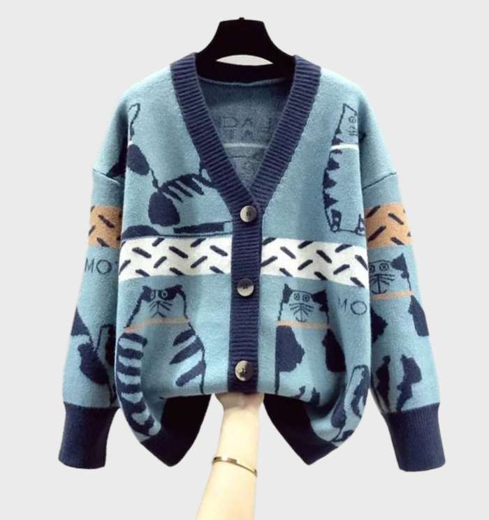 Cozy Women's Kitten Sweater Cardigan with Buttons