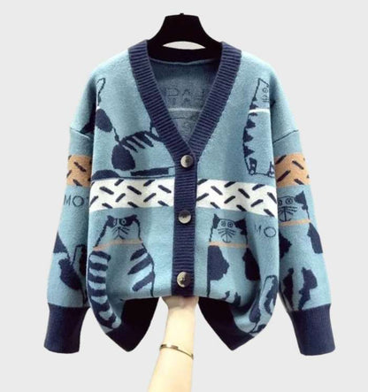 Cozy Women's Kitten Sweater Cardigan with Buttons