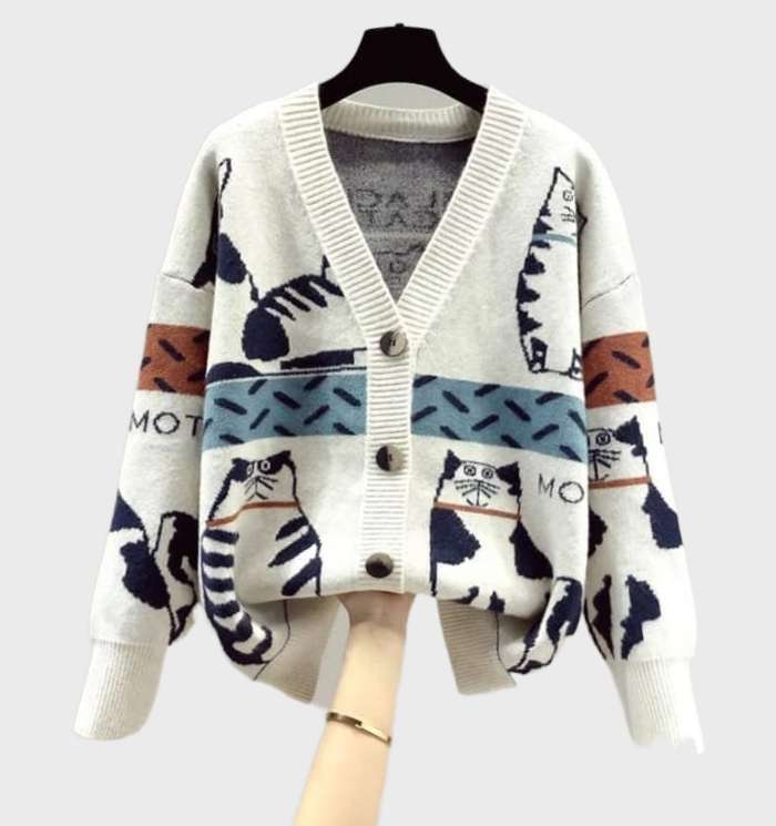 Cozy Women's Kitten Sweater Cardigan with Buttons