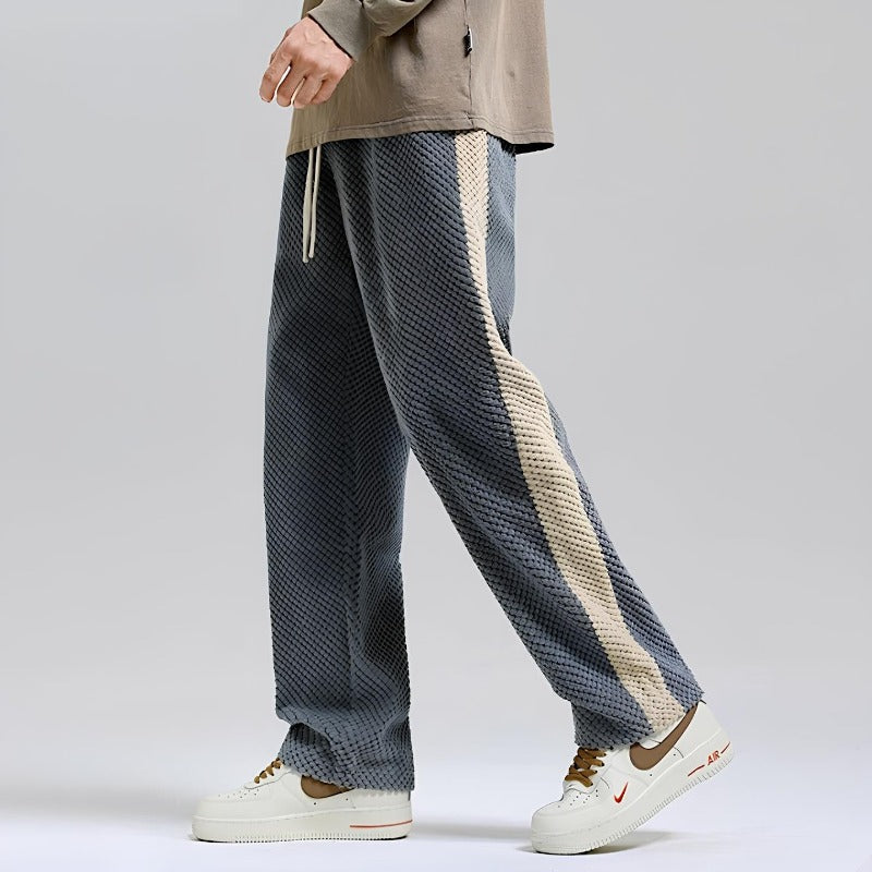 Comfortable Wide Leg Mens Sweatpants with Side Stripes - VogeLuxe