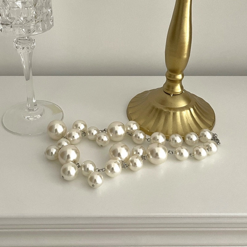 Elegant White Pearl Chain Necklace - BritishElegance