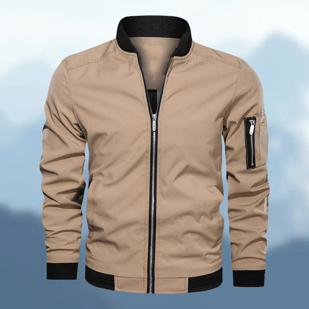 Slim Fit Black Leather Bomber Jacket