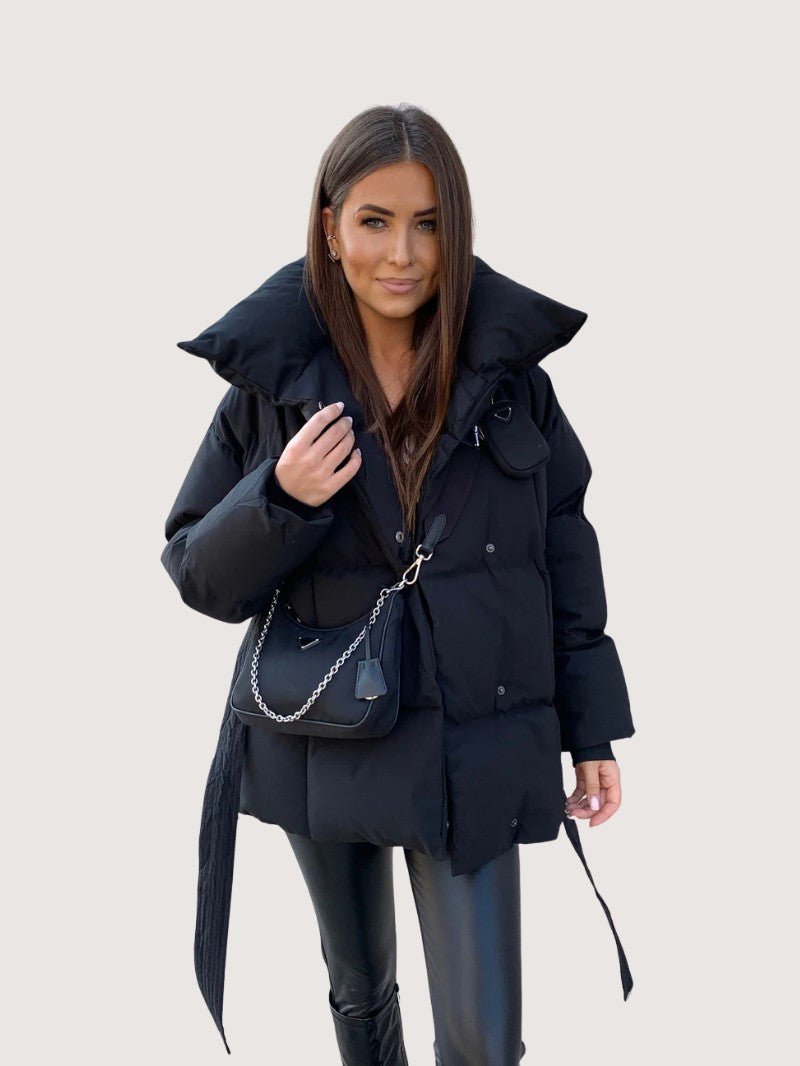 Belted Short Puffer Jacket for Women 2