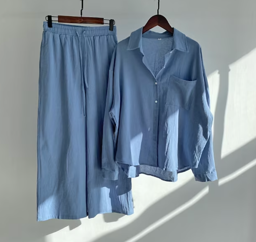 Comfy Women's Cotton Linen Pants and Shirt Set - BritishElegance
