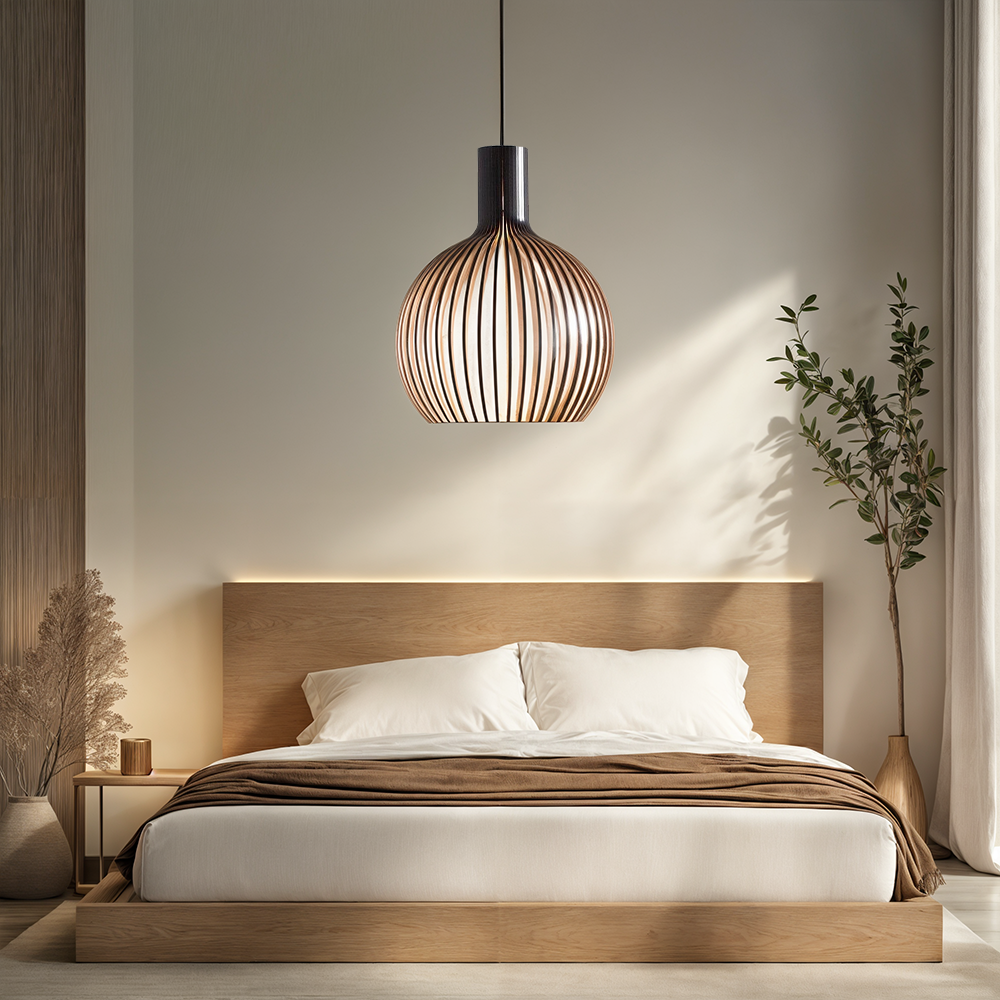 Rustic Wooden Pendant Light with Adjustable Hanging Cord