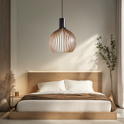 Rustic Wooden Pendant Light with Adjustable Hanging Cord