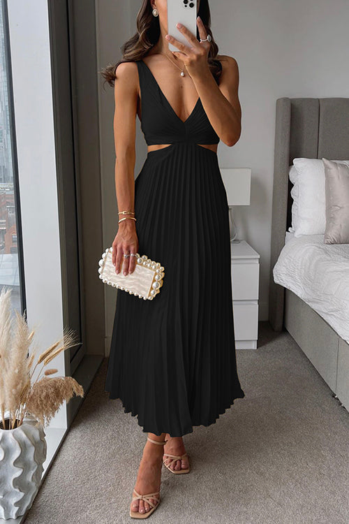 Flattering V-Neck Flowy Skirt Dress for Ladies