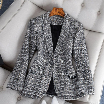 Classic Fit Women's Tweed Jacket with Buttons - VogeLuxe