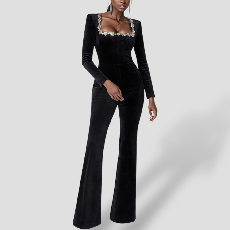 Black Jumpsuit with long sleeves and floral detail